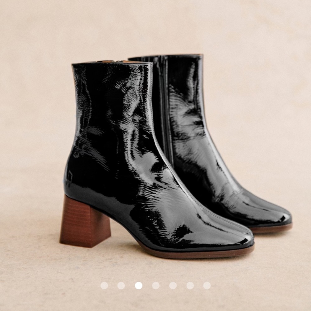 Sezane Black Patent Ankle Boots